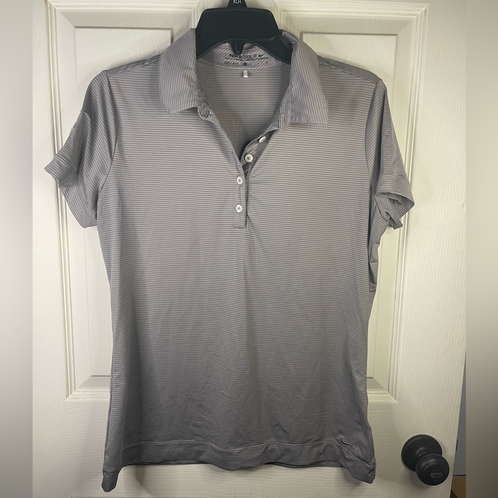 Nike golf polo dry fit in grey with Riverside golf‎ course on sleeve embr…